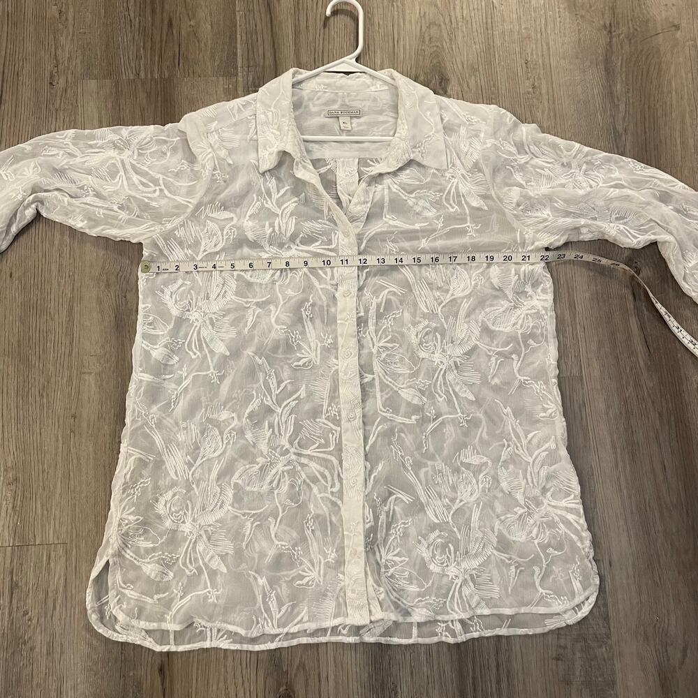 Dana Buchman Sheer Button Up Blouse Embroidered Top White Ivory XL - Picture 12 of 16